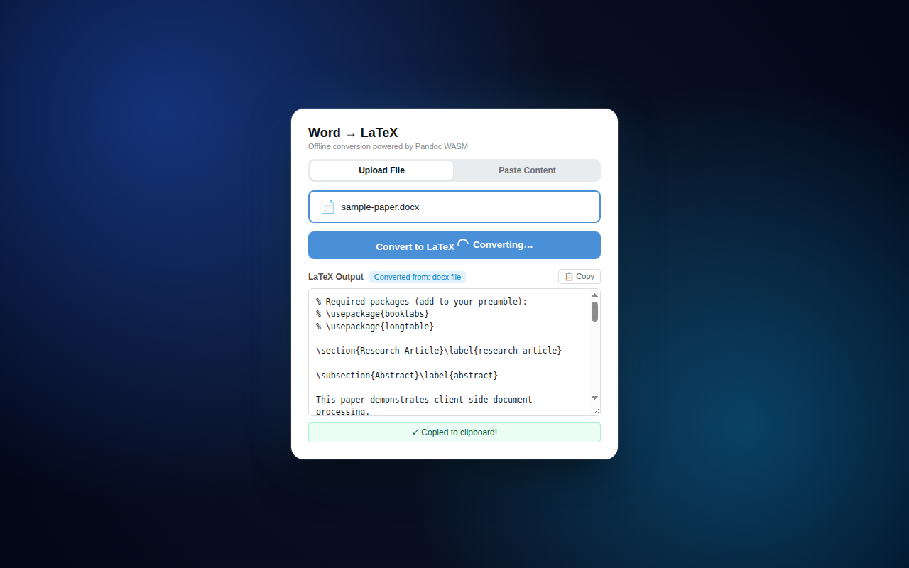 Convert with in-browser Pandoc WASM