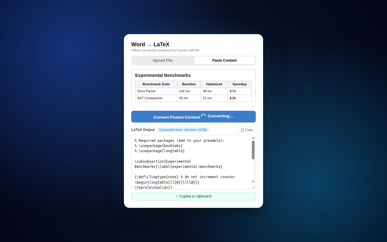 Copy paste-ready LaTeX output